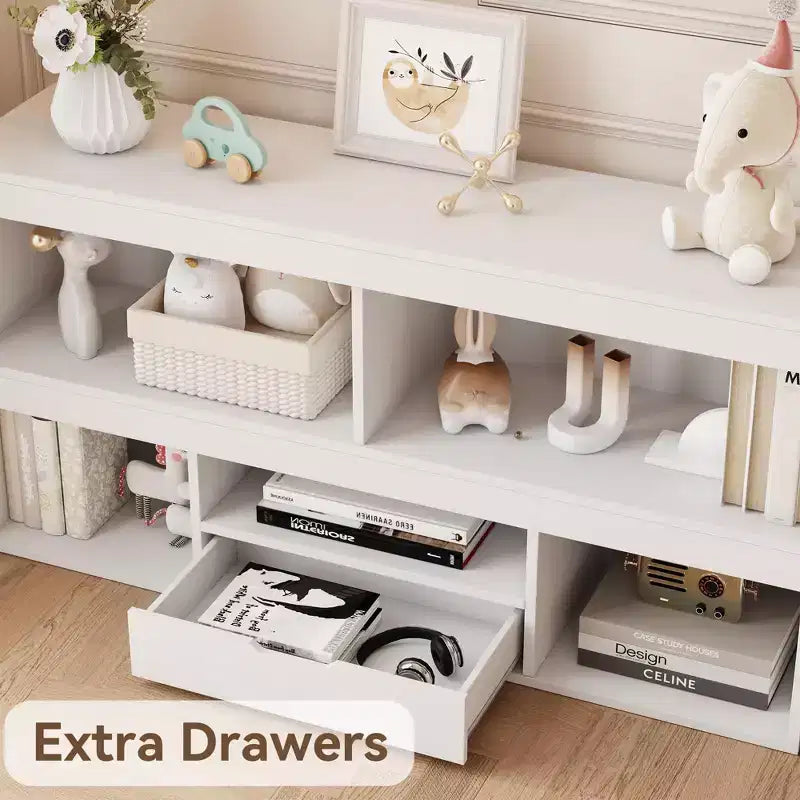 COZONY 47 Organizer per giocattoli con cassetto, libreria per bambini in legno e libreria a 5 cubi, contenitore per giocattoli per sala giochi, asilo nido, camera dei bambini, aula