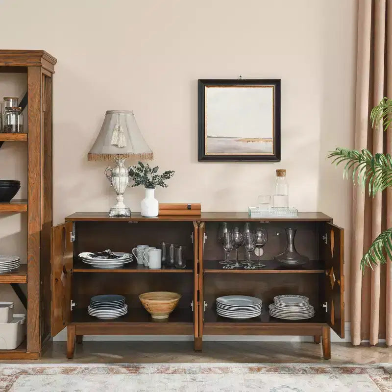 60.5 Modern Sideboard Cabinet, Buffet Sideboard Table, Console Storage Cabinet with 4 Doors & Adjustable Shelves, Sideboard Buffet Cabinet for Home