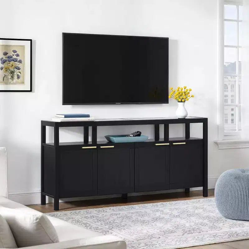 Mobile TV Walker Edison moderno in legno massello da 58 pollici con piano in vetro