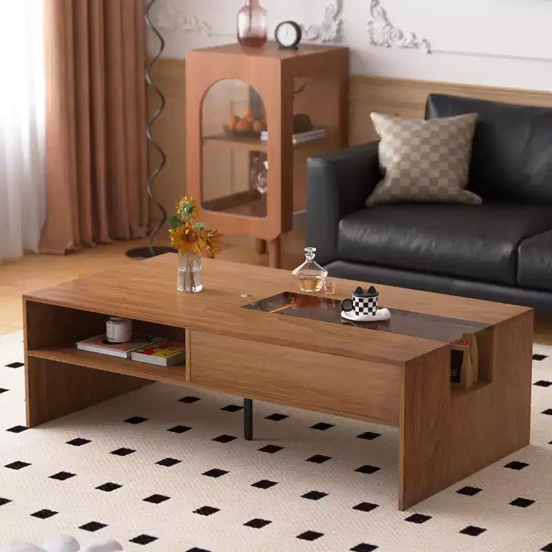 Gaoyangjiaju 51.1 Inch Wooden Coffee Table with LED Lights and Storage