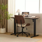 VINGLI Sedia da Ufficio Senza Braccioli con Sedile e Schienale Curvi Larghi, Sedia da Scrivania Ergonomica Regolabile in Altezza, Elegante Sedia da Lavoro in Noce, PU