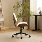 VINGLI Sedia da Ufficio Senza Braccioli con Sedile e Schienale Curvi Larghi, Sedia da Scrivania Ergonomica Regolabile in Altezza, Elegante Sedia da Lavoro in Noce, PU