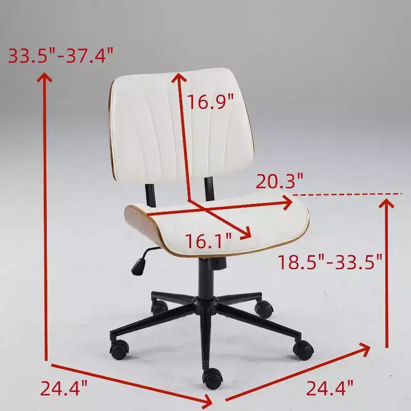 VINGLI Sedia da Ufficio Senza Braccioli con Sedile e Schienale Curvi Larghi, Sedia da Scrivania Ergonomica Regolabile in Altezza, Elegante Sedia da Lavoro in Noce, PU
