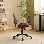 VINGLI Sedia da Ufficio Senza Braccioli con Sedile e Schienale Curvi Larghi, Sedia da Scrivania Ergonomica Regolabile in Altezza, Elegante Sedia da Lavoro in Noce, PU