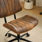 VINGLI Sedia da Ufficio Senza Braccioli con Sedile e Schienale Curvi Larghi, Sedia da Scrivania Ergonomica Regolabile in Altezza, Elegante Sedia da Lavoro in Noce, PU