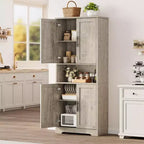 Coolmee Mobile Dispensa da Cucina Alto 178 cm, Armadio Contenitore Indipendente con 4 Ante e Ripiani Regolabili, Credenza Utilità