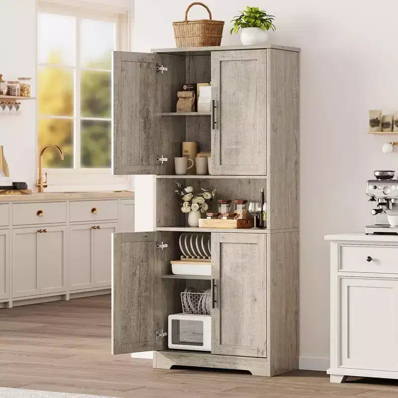 Coolmee Mobile Dispensa da Cucina Alto 178 cm, Armadio Contenitore Indipendente con 4 Ante e Ripiani Regolabili, Credenza Utilità