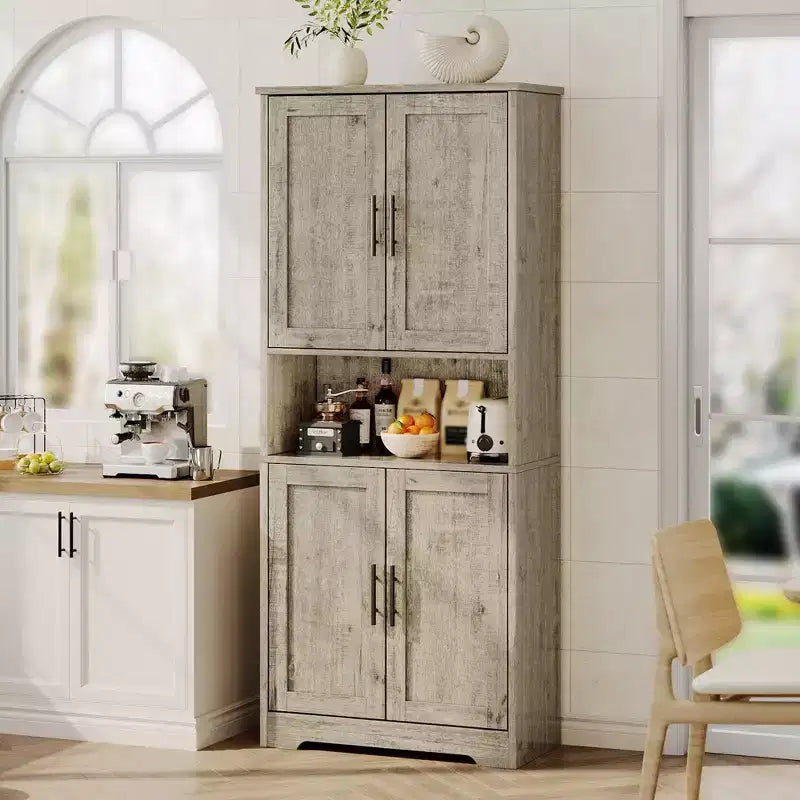 Coolmee Mobile Dispensa da Cucina Alto 178 cm, Armadio Contenitore Indipendente con 4 Ante e Ripiani Regolabili, Credenza Utilità
