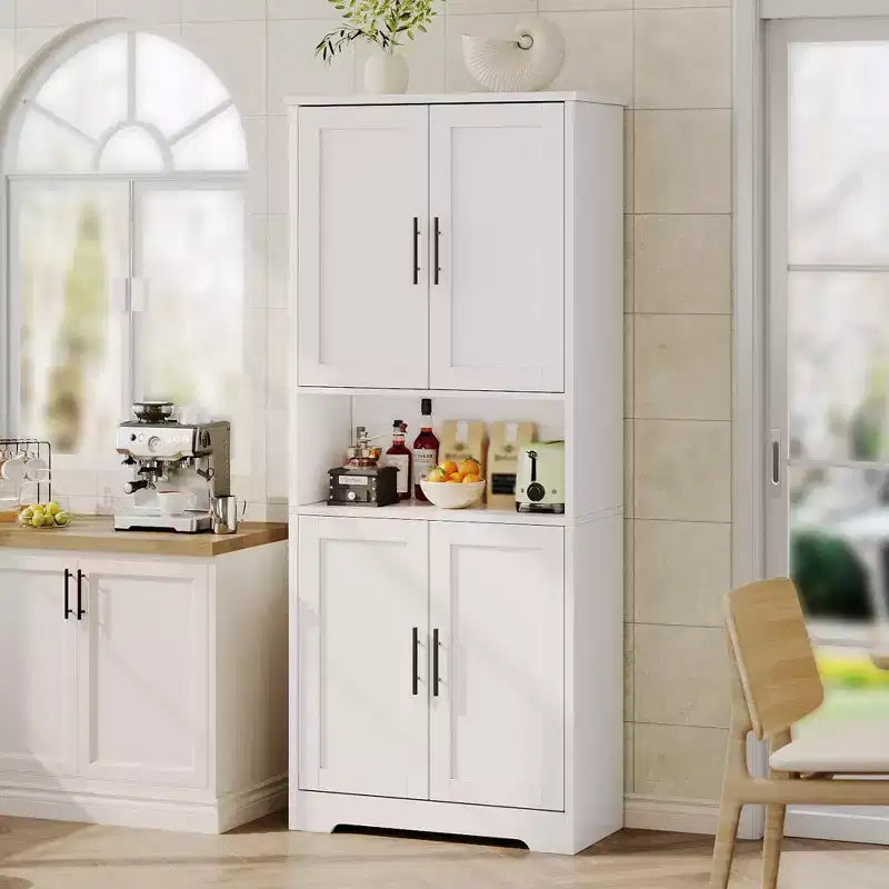 Coolmee Mobile Dispensa da Cucina Alto 178 cm, Armadio Contenitore Indipendente con 4 Ante e Ripiani Regolabili, Credenza Utilità