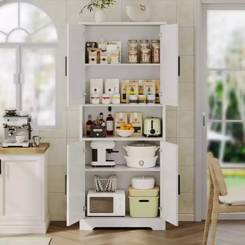 Coolmee Mobile Dispensa da Cucina Alto 178 cm, Armadio Contenitore Indipendente con 4 Ante e Ripiani Regolabili, Credenza Utilità