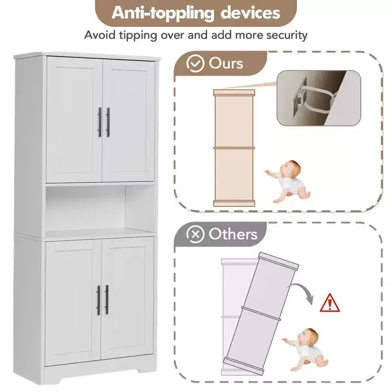 Coolmee Mobile Dispensa da Cucina Alto 178 cm, Armadio Contenitore Indipendente con 4 Ante e Ripiani Regolabili, Credenza Utilità