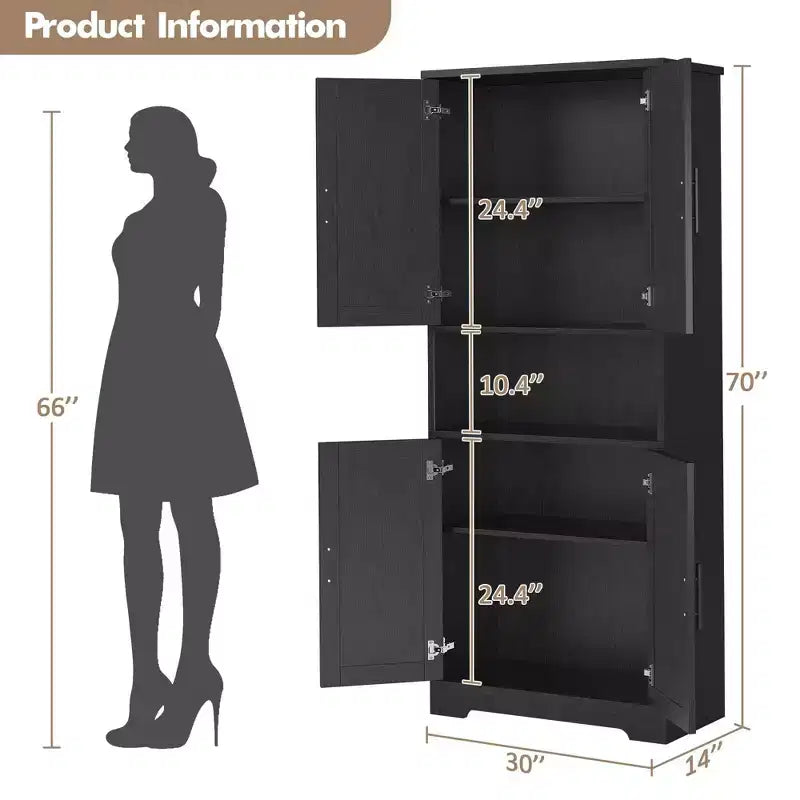 Coolmee Mobile Dispensa da Cucina Alto 178 cm, Armadio Contenitore Indipendente con 4 Ante e Ripiani Regolabili, Credenza Utilità