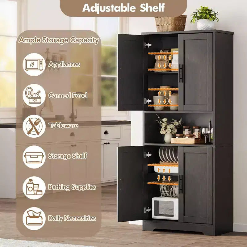 Coolmee Mobile Dispensa da Cucina Alto 178 cm, Armadio Contenitore Indipendente con 4 Ante e Ripiani Regolabili, Credenza Utilità