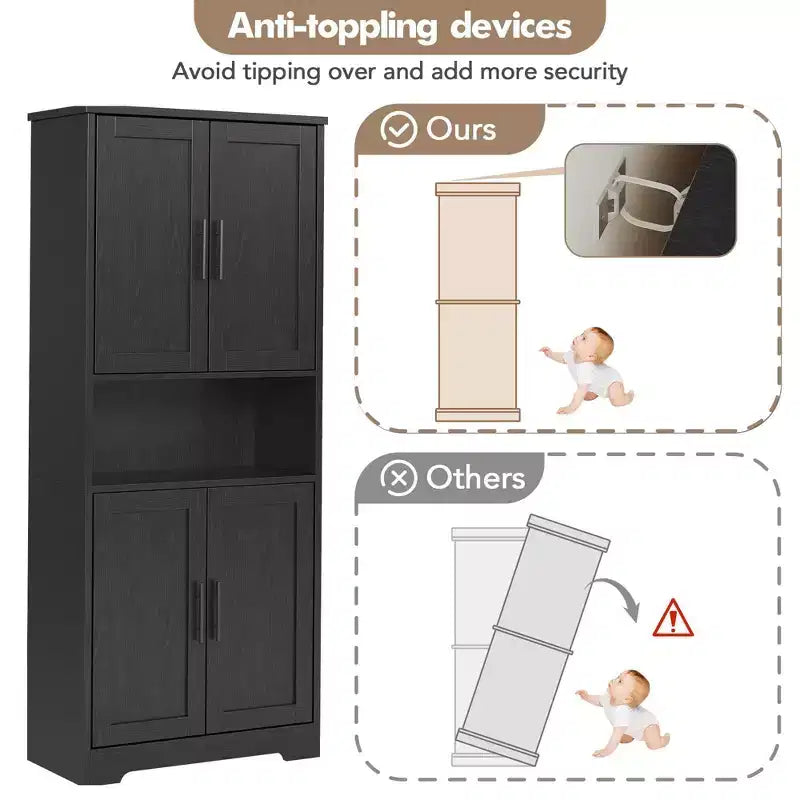 Coolmee Mobile Dispensa da Cucina Alto 178 cm, Armadio Contenitore Indipendente con 4 Ante e Ripiani Regolabili, Credenza Utilità