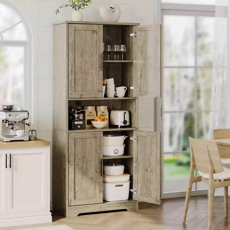 Coolmee Mobile Dispensa da Cucina Alto 178 cm, Armadio Contenitore Indipendente con 4 Ante e Ripiani Regolabili, Credenza Utilità
