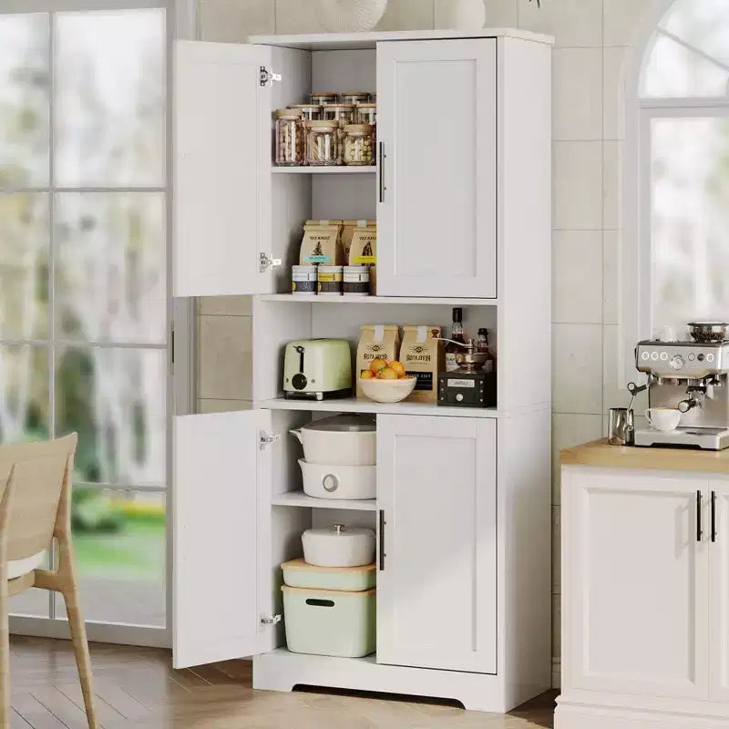 Coolmee Mobile Dispensa da Cucina Alto 178 cm, Armadio Contenitore Indipendente con 4 Ante e Ripiani Regolabili, Credenza Utilità