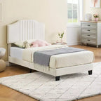 Twin Size Velvet Upholstered Bed Frame with Headboard - Sturdy Metal Platform & Wooden Slats, No Box Spring Needed
