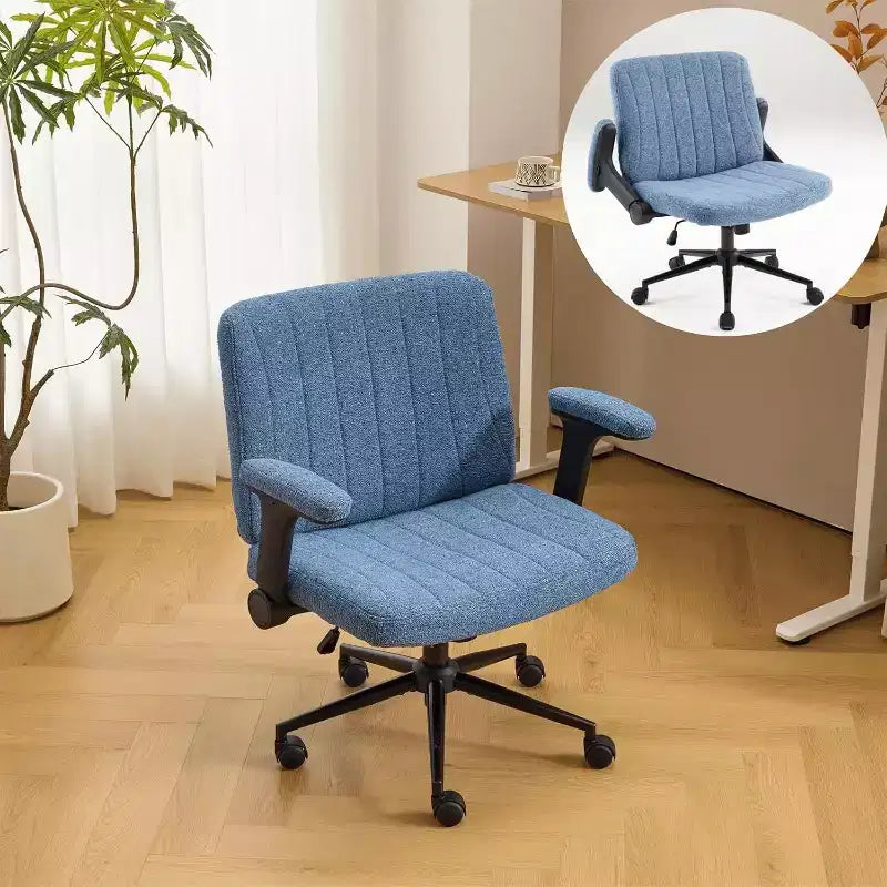 Sedia VINGLI Criss Cross con braccioli regolabili a ribalta, sedia a gambe incrociate con ruote, sedia da ufficio extra larga, sedia da scrivania, ciniglia stellata