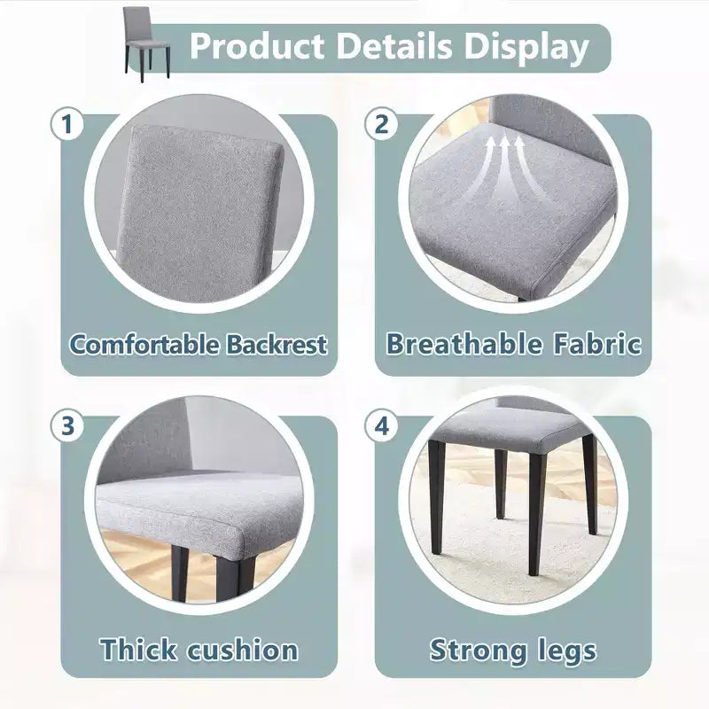 Set di 4 sedie da pranzo in lino-cotone grigio chiaro per soggiorno