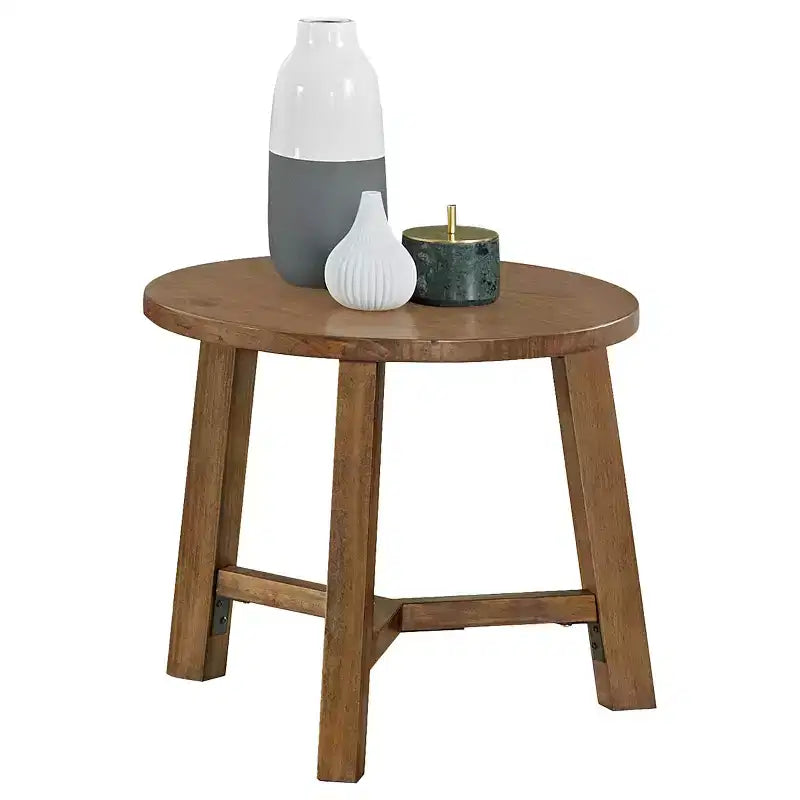 Alaterre Furniture Newbury Collection 20-Inch Round End Table or Nightstand, Solid Wood Farmhouse Accent Table, Pecan Finish