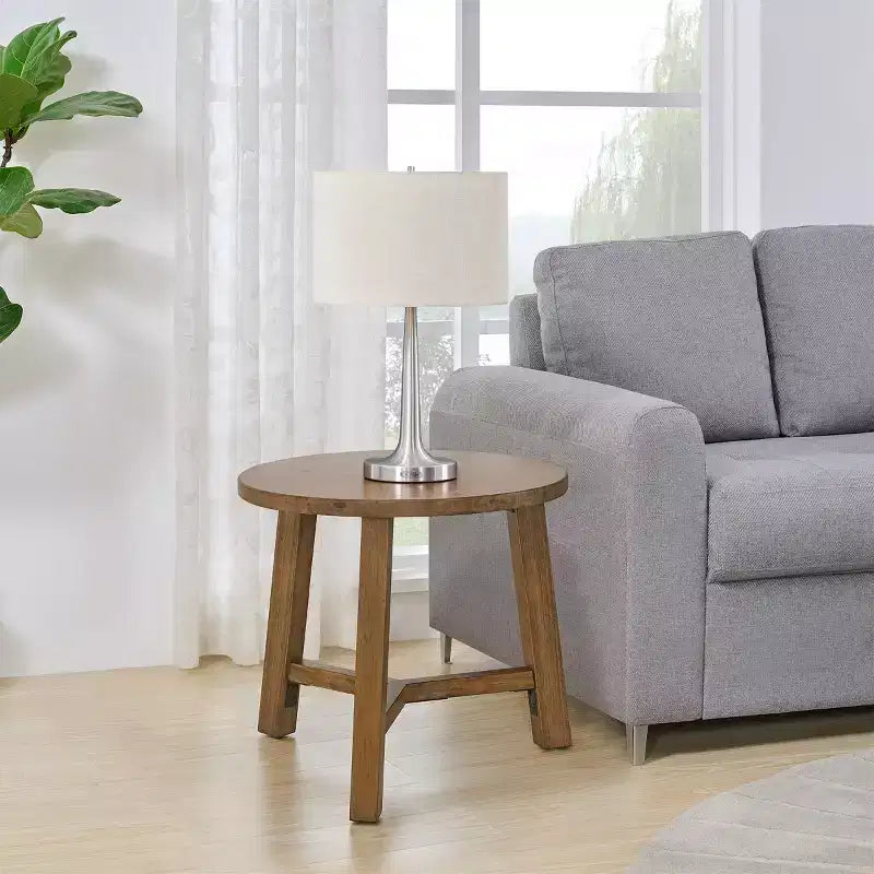 Alaterre Furniture Newbury Collection comodino o tavolino rotondo da 20 pollici, tavolino d'appoggio in legno massello stile rustico, finitura Pecan
