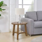 Alaterre Furniture Newbury Collection comodino o tavolino rotondo da 20 pollici, tavolino d'appoggio in legno massello stile rustico, finitura Pecan