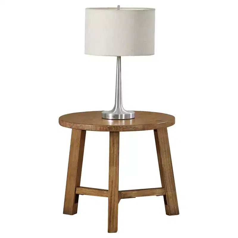 Alaterre Furniture Newbury Collection comodino o tavolino rotondo da 20 pollici, tavolino d'appoggio in legno massello stile rustico, finitura Pecan