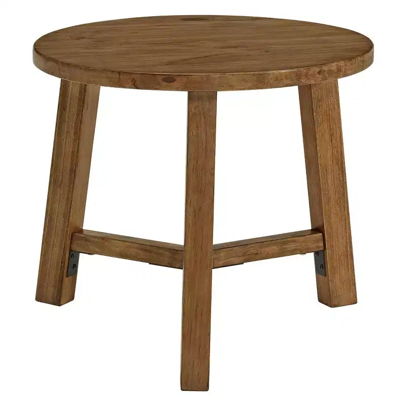 Alaterre Furniture Newbury Collection comodino o tavolino rotondo da 20 pollici, tavolino d'appoggio in legno massello stile rustico, finitura Pecan