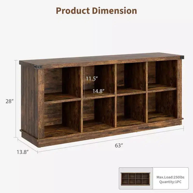Libreria portaoggetti in legno GustoWave da 62 pollici, libreria a 3 ripiani con 8 cubi organizzatori