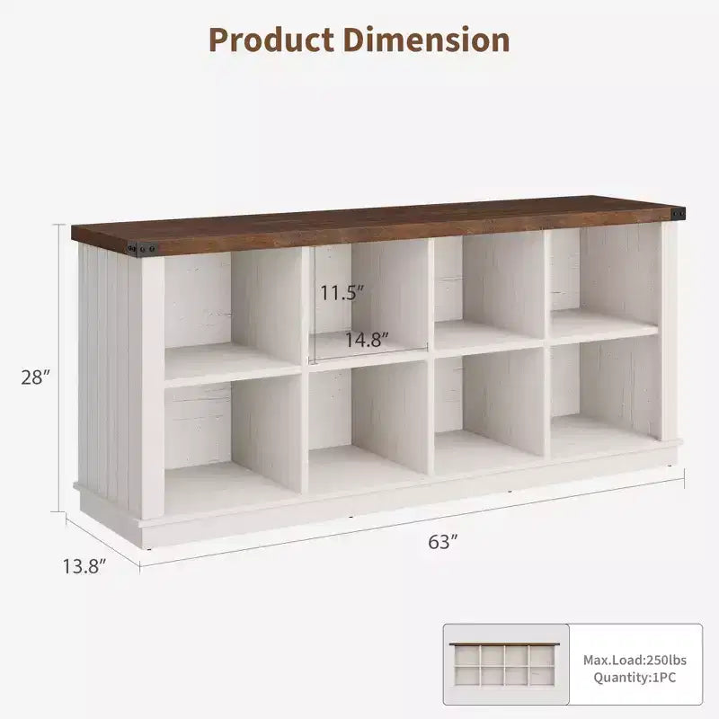Libreria portaoggetti in legno GustoWave da 62 pollici, libreria a 3 ripiani con 8 cubi organizzatori