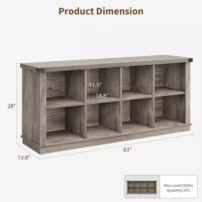 Libreria portaoggetti in legno GustoWave da 62 pollici, libreria a 3 ripiani con 8 cubi organizzatori