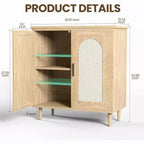 Set di 2 Madie Credenze in Rattan con Ripiani, Mobile Contenitore da Cucina, Credenza in Legno per Sala da Pranzo, Soggiorno