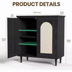 Set di 2 Madie Credenze in Rattan con Ripiani, Mobile Contenitore da Cucina, Credenza in Legno per Sala da Pranzo, Soggiorno