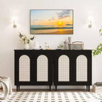 Set of 2 Rattan Sideboard Buffet Cabinet with Storage, Kitchen Storage Cabinet, Wood Cupboard Accent Buffet Table for Dining Room, Living Room
