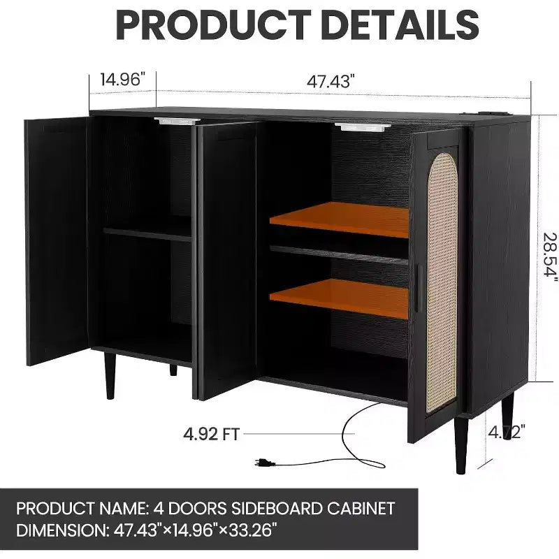 Credenza moderna con vani contenitore, madia da cucina con 4 ante, mobiletto bar con ripiano regolabile per sala da pranzo, soggiorno