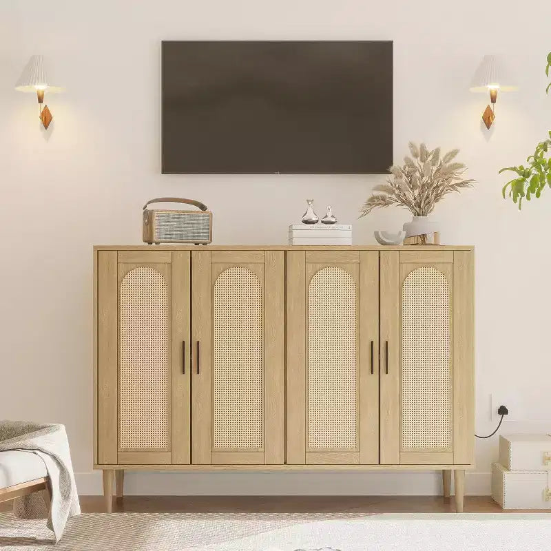 Credenza moderna con vani contenitore, madia da cucina con 4 ante, mobiletto bar con ripiano regolabile per sala da pranzo, soggiorno