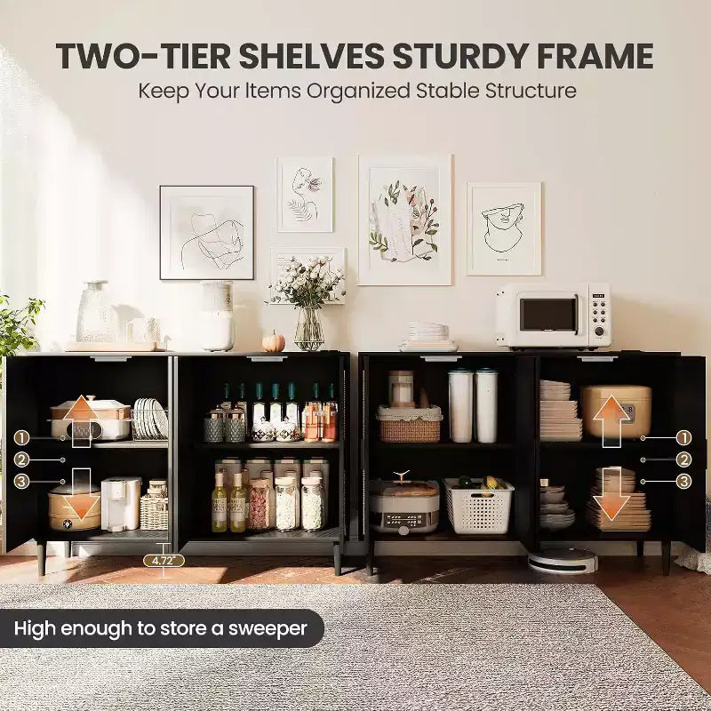 Credenza moderna con vani contenitore, madia da cucina con 4 ante, mobiletto bar con ripiano regolabile per sala da pranzo, soggiorno