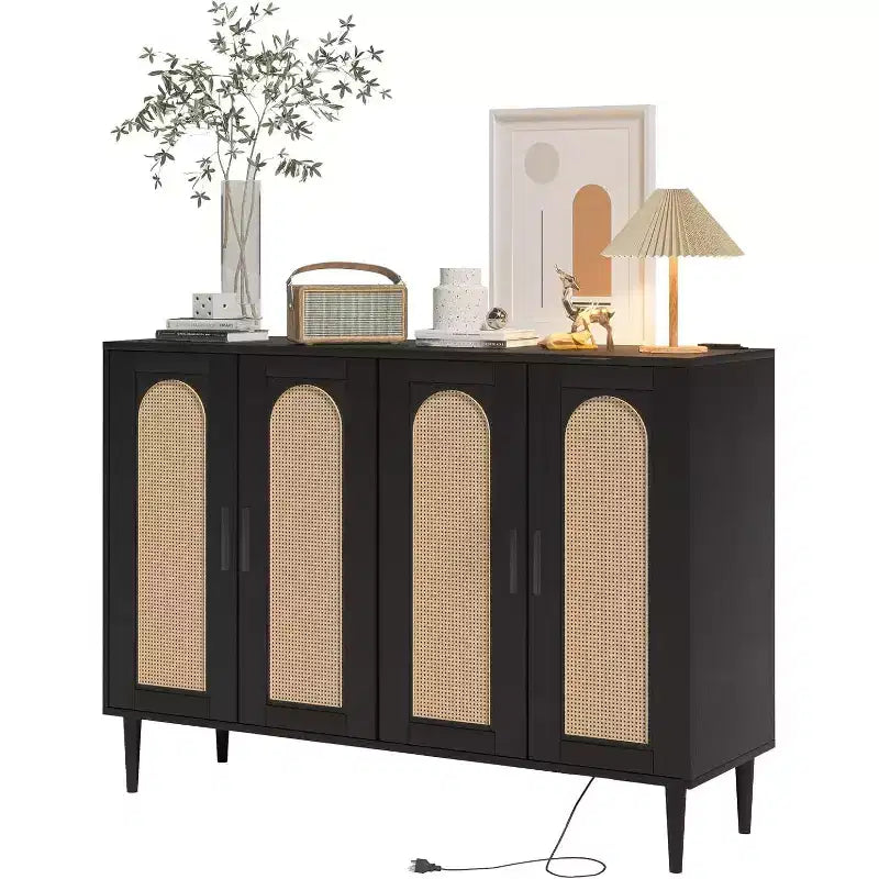 Credenza moderna con vani contenitore, madia da cucina con 4 ante, mobiletto bar con ripiano regolabile per sala da pranzo, soggiorno