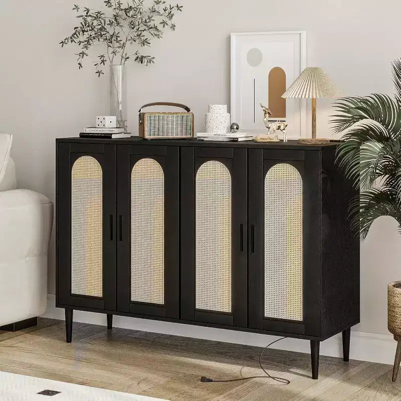 Modern Buffet Cabinet with Storage, Kitchen Sideboard Cabinet with 4 Doors, Coffee Bar Cabinet with Adjustable Shelf for Dining Room, Living Room