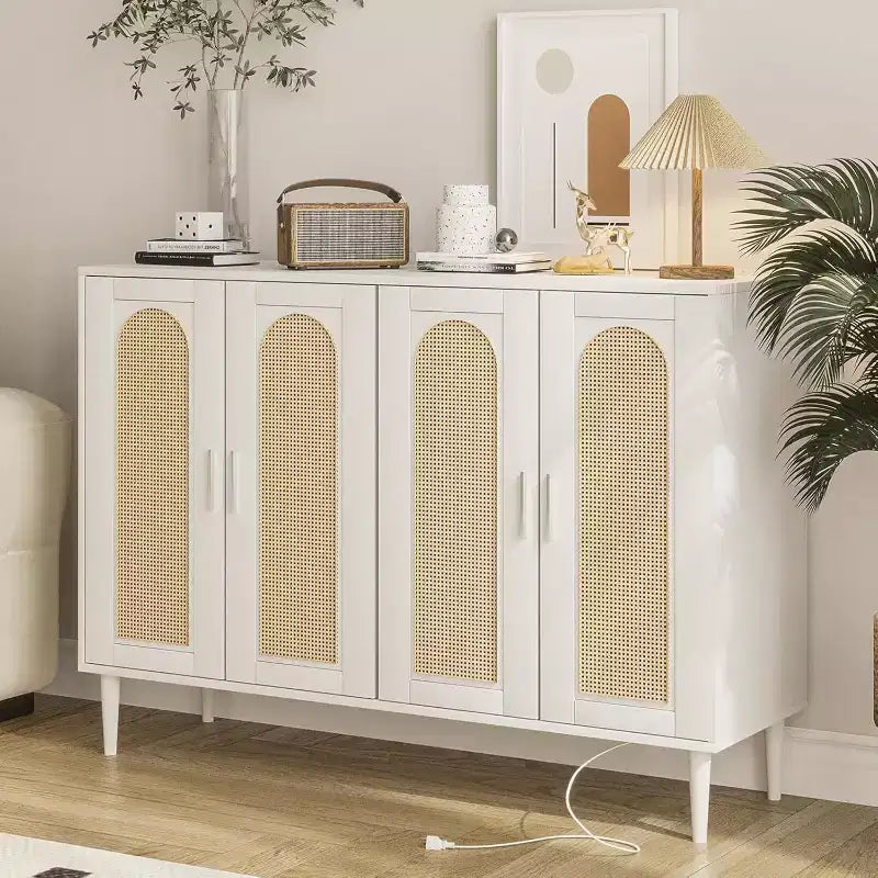 Credenza moderna con vani contenitore, madia da cucina con 4 ante, mobiletto bar con ripiano regolabile per sala da pranzo, soggiorno