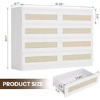 COZONY Comodino in Rattan per Camera da Letto, Cassettiera Doppia a 8 Cassetti con Guide in Metallo Liscio, Comò Moderno in Legno per Armadio Soggiorno Corridoio