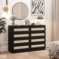 COZONY Rattan Dresser for Bedroom, 8-Drawer Double Dresser with Smooth Metal Slides, Modern Wood Chest of Drawers for Closet Living Room Hallway