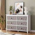 Dresser 6 Drawer Dresser for Bedroom, Modern Fluted Dresser with Solid Wood Legs, Long Double Wooden Dresser Large Chest of Drawers