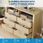 Cassettiera scanalata a 6 cassetti, comò con maniglia in metallo, porta TV, armadio organizer in legno per vestiti per soggiorno, corridoio