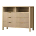 Cassettiera scanalata a 6 cassetti, comò con maniglia in metallo, porta TV, armadio organizer in legno per vestiti per soggiorno, corridoio