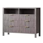 Cassettiera scanalata a 6 cassetti, comò con maniglia in metallo, porta TV, armadio organizer in legno per vestiti per soggiorno, corridoio