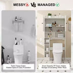Mobiletto contenitore sopra il WC Dyonery, organizer salvaspazio da bagno in stile rustico con porta carta igienica e ripiano regolabile