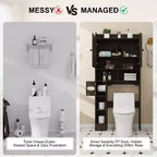 Mobiletto contenitore sopra il WC Dyonery, organizer salvaspazio da bagno in stile rustico con porta carta igienica e ripiano regolabile