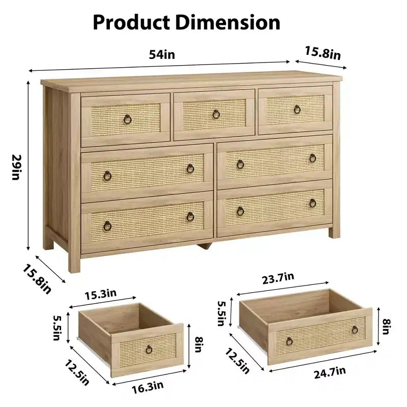 Acekool Cassettiera a 7 cassetti in stile Rattan 54 - Contenitore testurizzato per camera da letto, soggiorno, ingresso