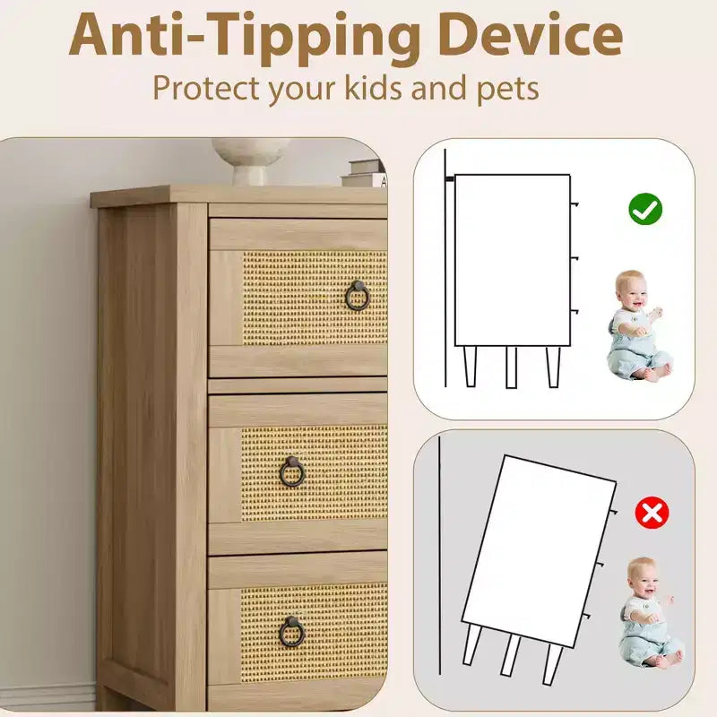 Acekool Cassettiera a 7 cassetti in stile Rattan 54 - Contenitore testurizzato per camera da letto, soggiorno, ingresso